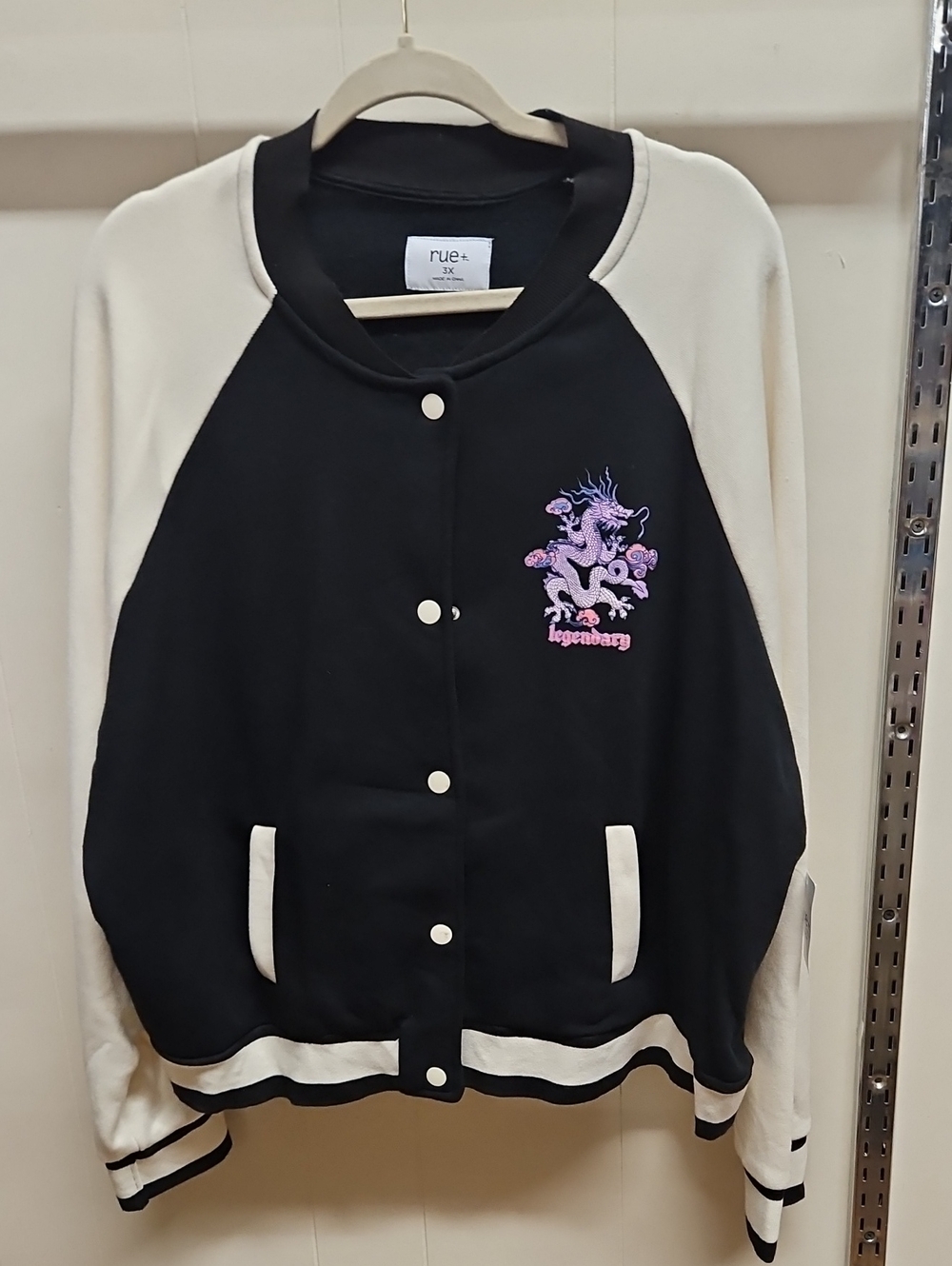 Rue21 Black and Cream Varsity Jacket with Purple Dragon Legendary
